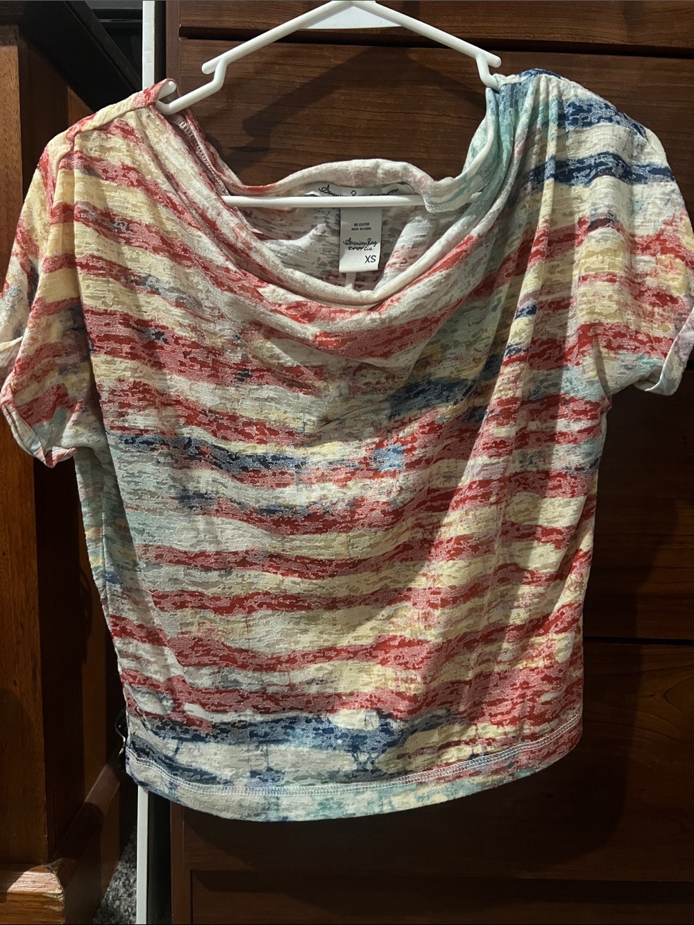 American Rag Multi-Color Watercolor Stripe Short Sleeve Tee
